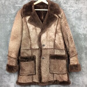 Vintage Leather Attic Shearling Coat Jacket 44 Brown Canada Sheepskin Marlboro